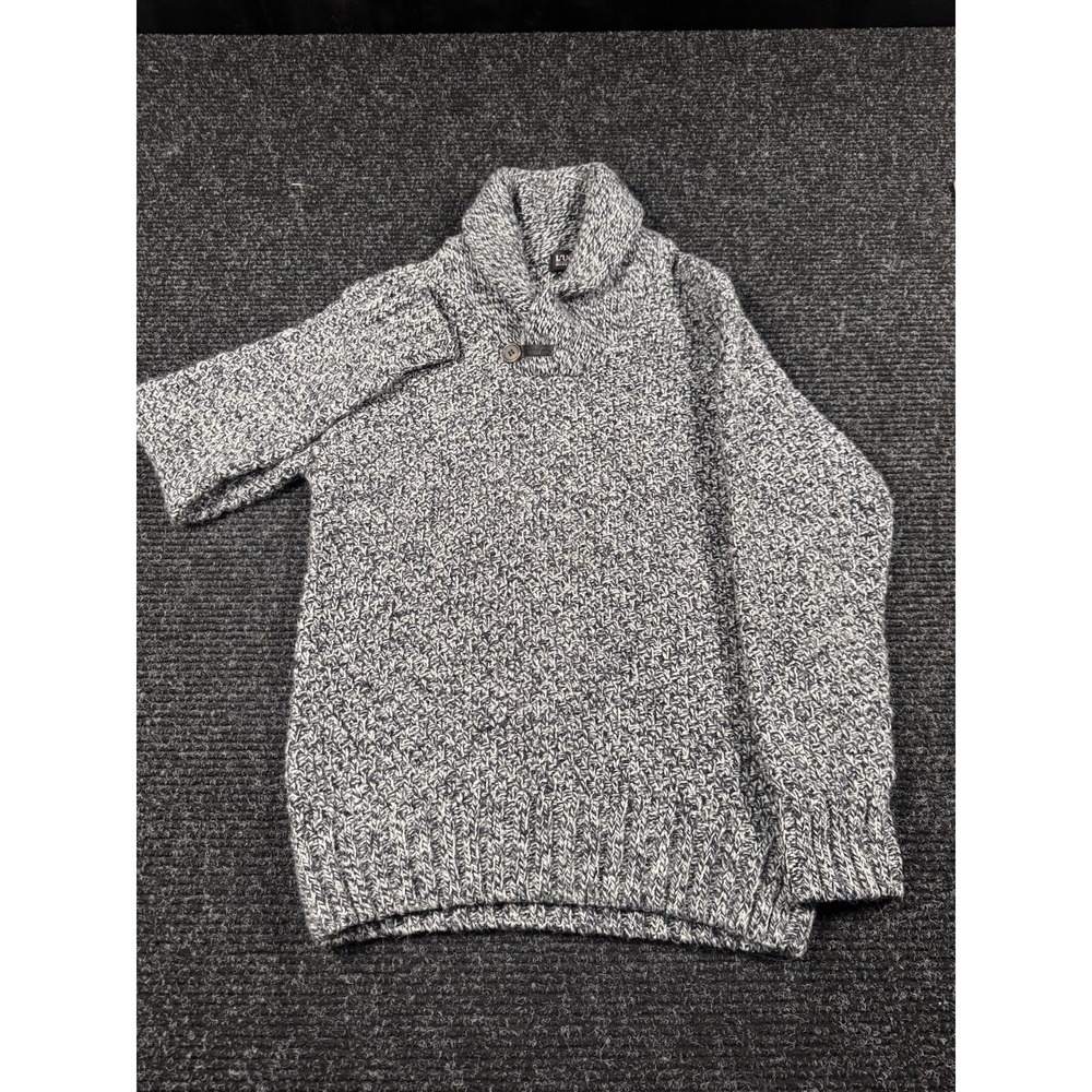L'UOMO Mens Small Wool Blend Sweater Made Italy Shawl Collar Chunky Knit Gray